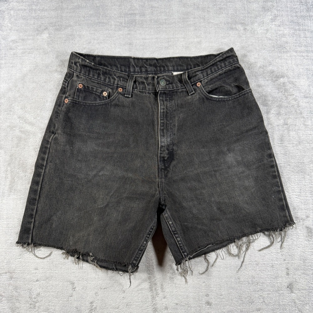 Levis Shorts Women 14 Med Black 521 Denim High Rise Cut Off Raw Hem Vintage 90s